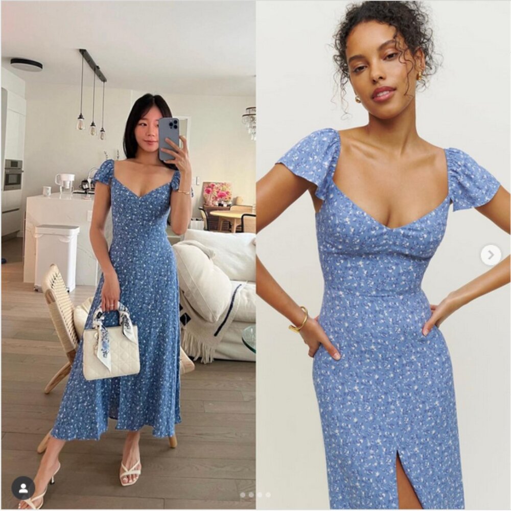 Super Cute and Flattering! Reformation Baxley Dress in Blue Eve Womens Size 2 - Picture 1 of 14
